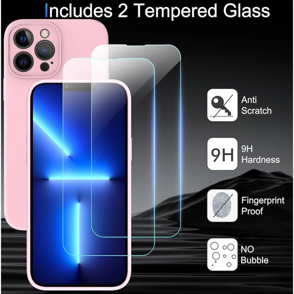 NEW iPhone 13 Pro Max‎ Pink Phone Case with 2 Tempered Glass Screen Protectors